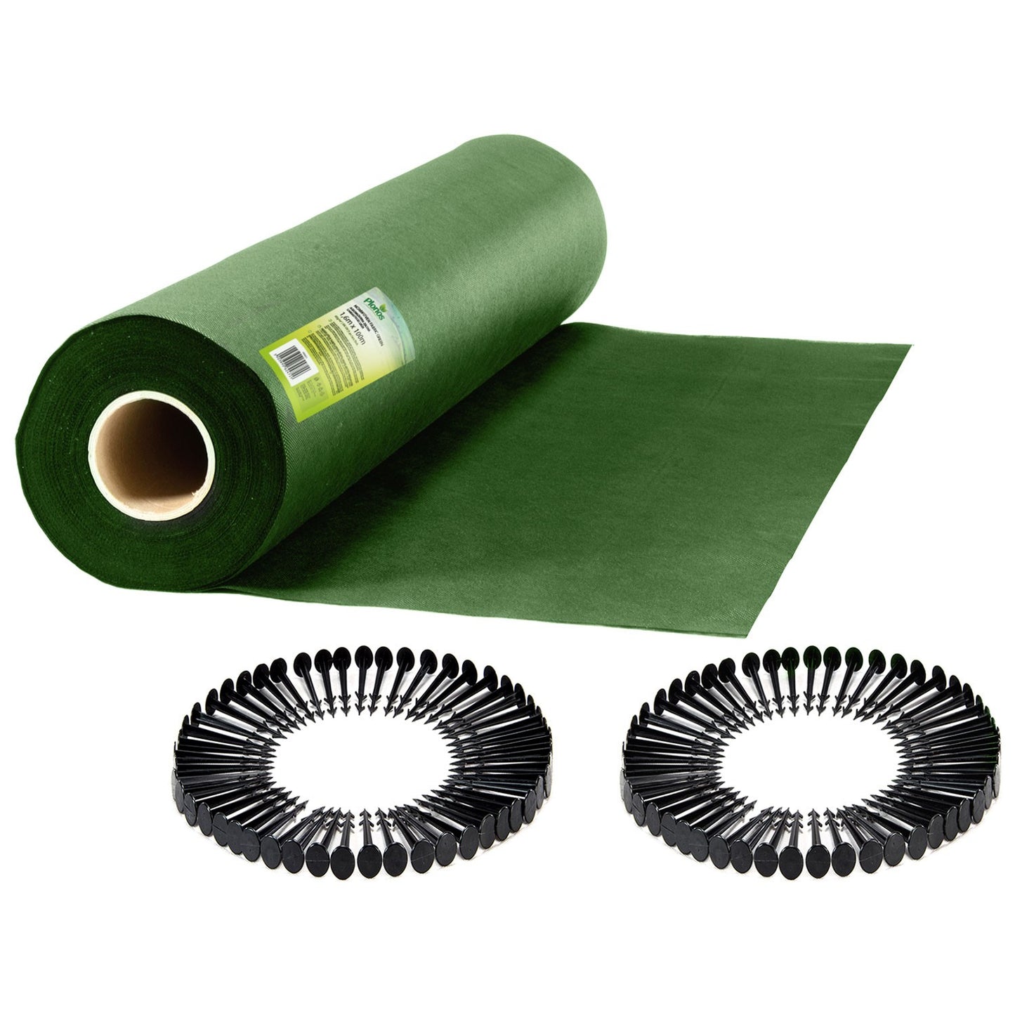 Garden agrotextile 1.6 m x 100 m 90 g/m2 + 100 Plonos pins - green