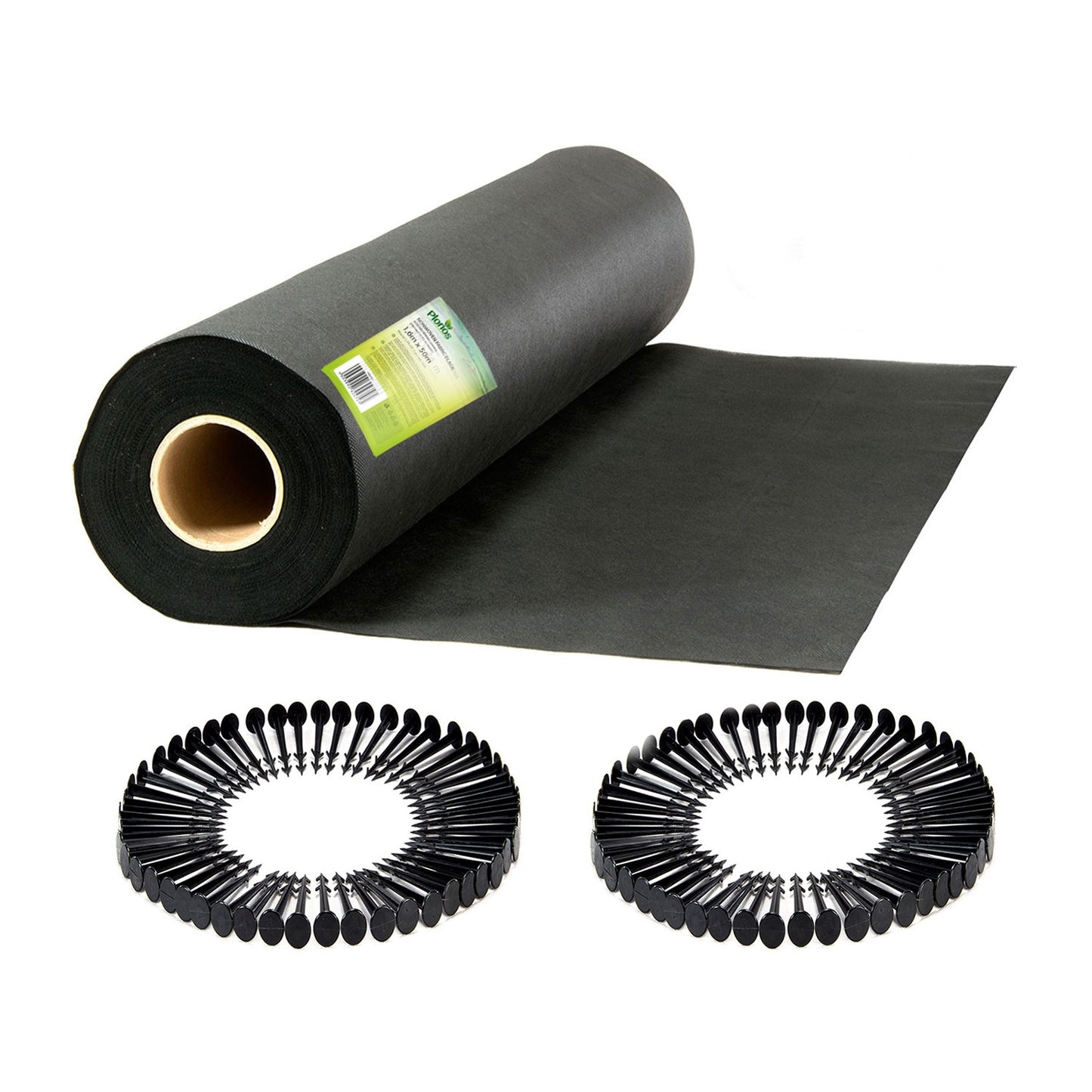 Garden agrotextile 1.6 m x 50 m 90 g/m2 + 100 Plonos pins - black