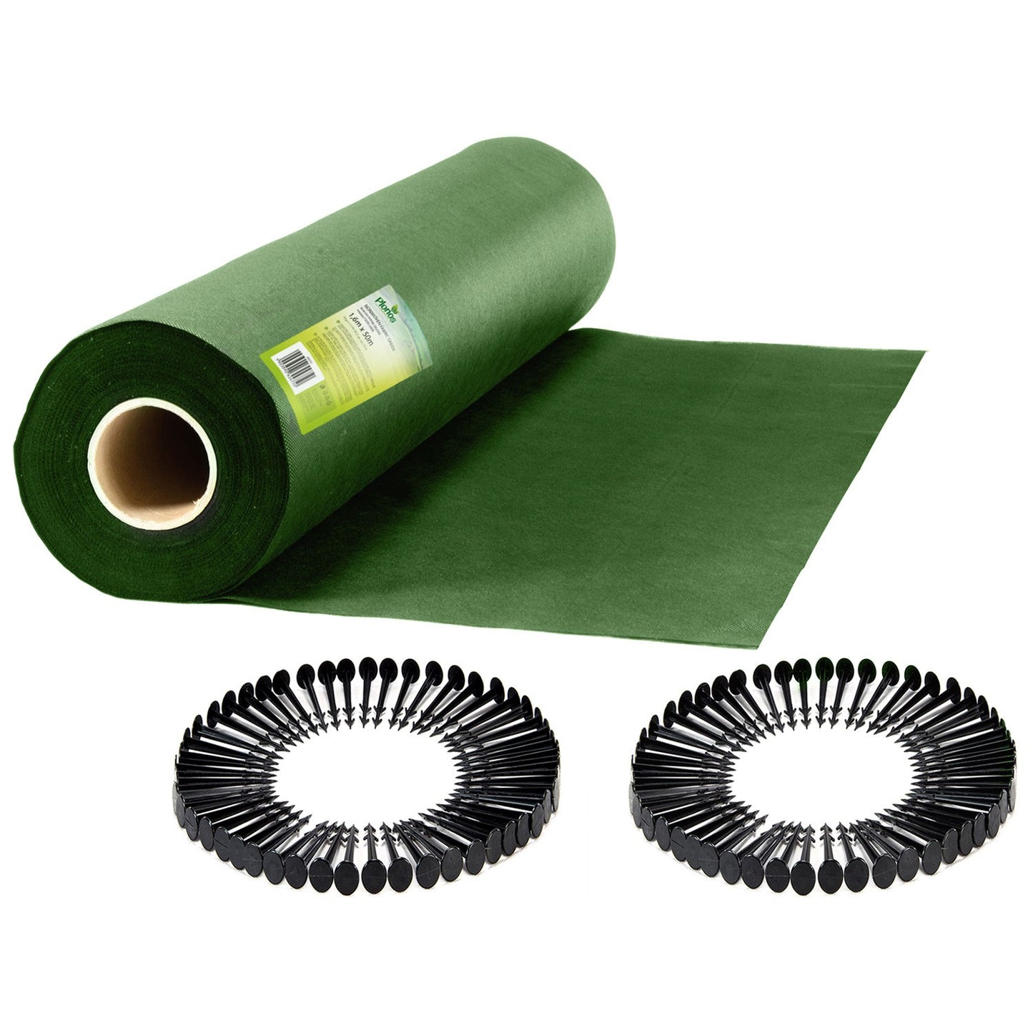Garden agrotextile 1.6 m x 50 m 90 g/m2 + 100 Plonos pins - green