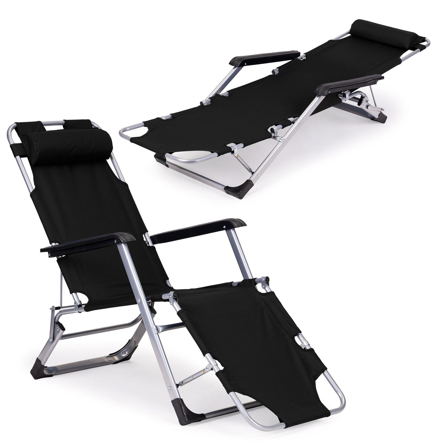 Garden beach chair lounger, foldable 2-in-1, black, MultiGarden