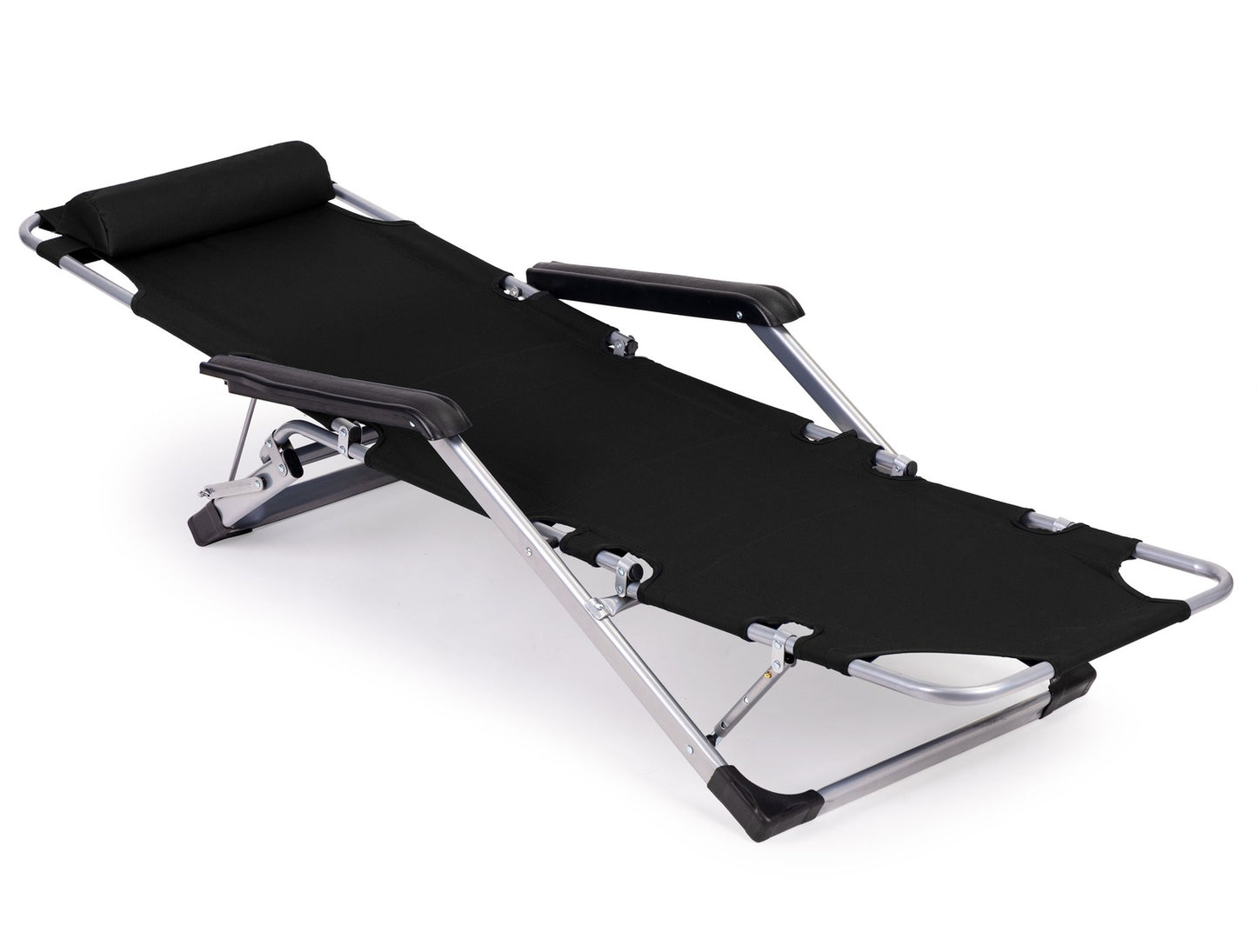 Garden beach chair lounger, foldable 2-in-1, black, MultiGarden