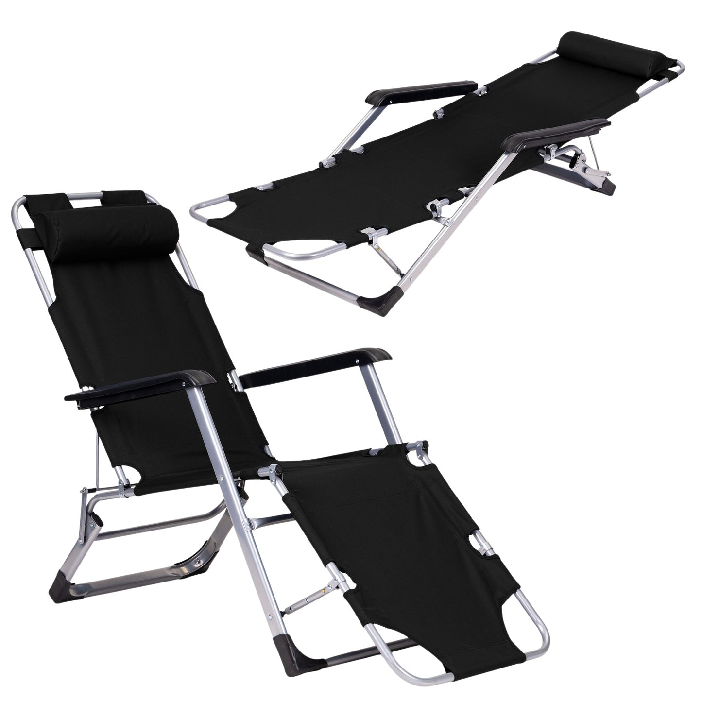 Garden beach chair lounger, foldable 2-in-1, black, MultiGarden