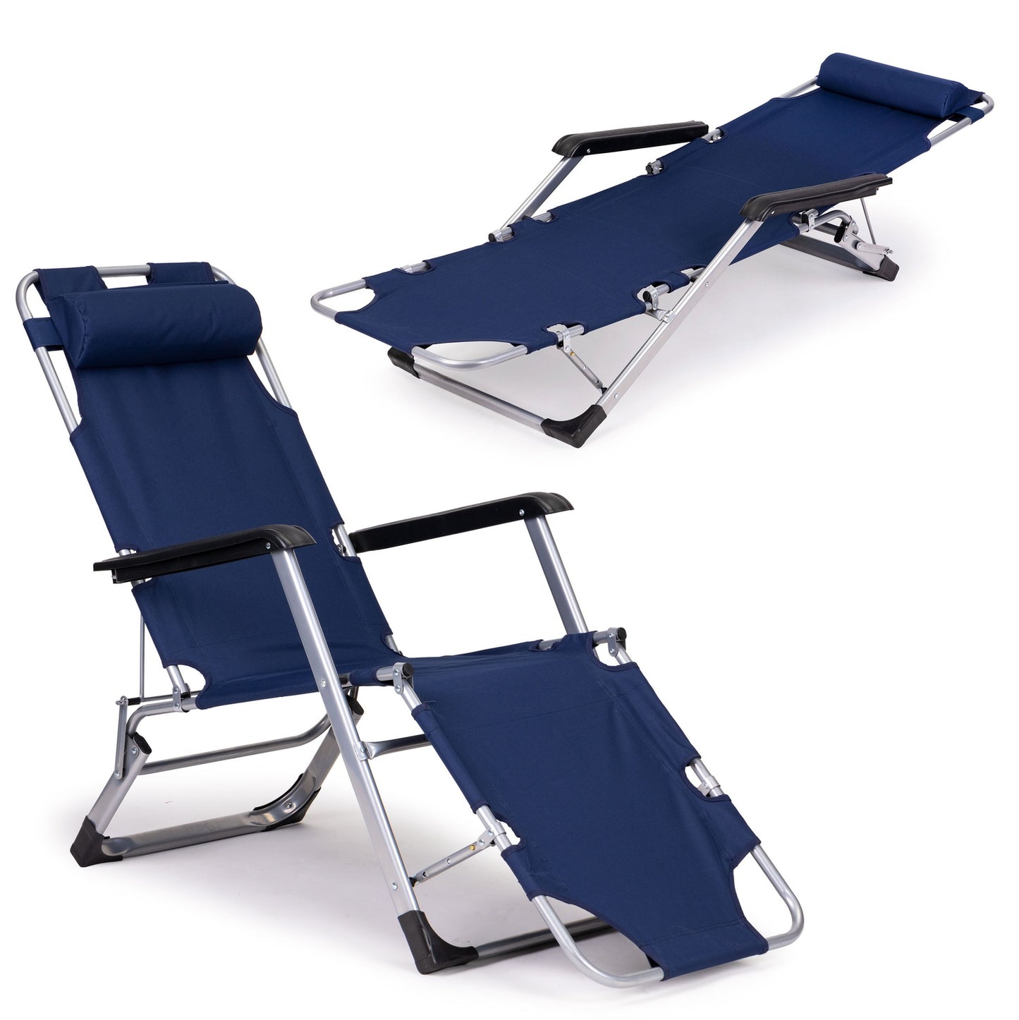 Garden beach chair lounger, foldable 2-in-1, blue, MultiGarden