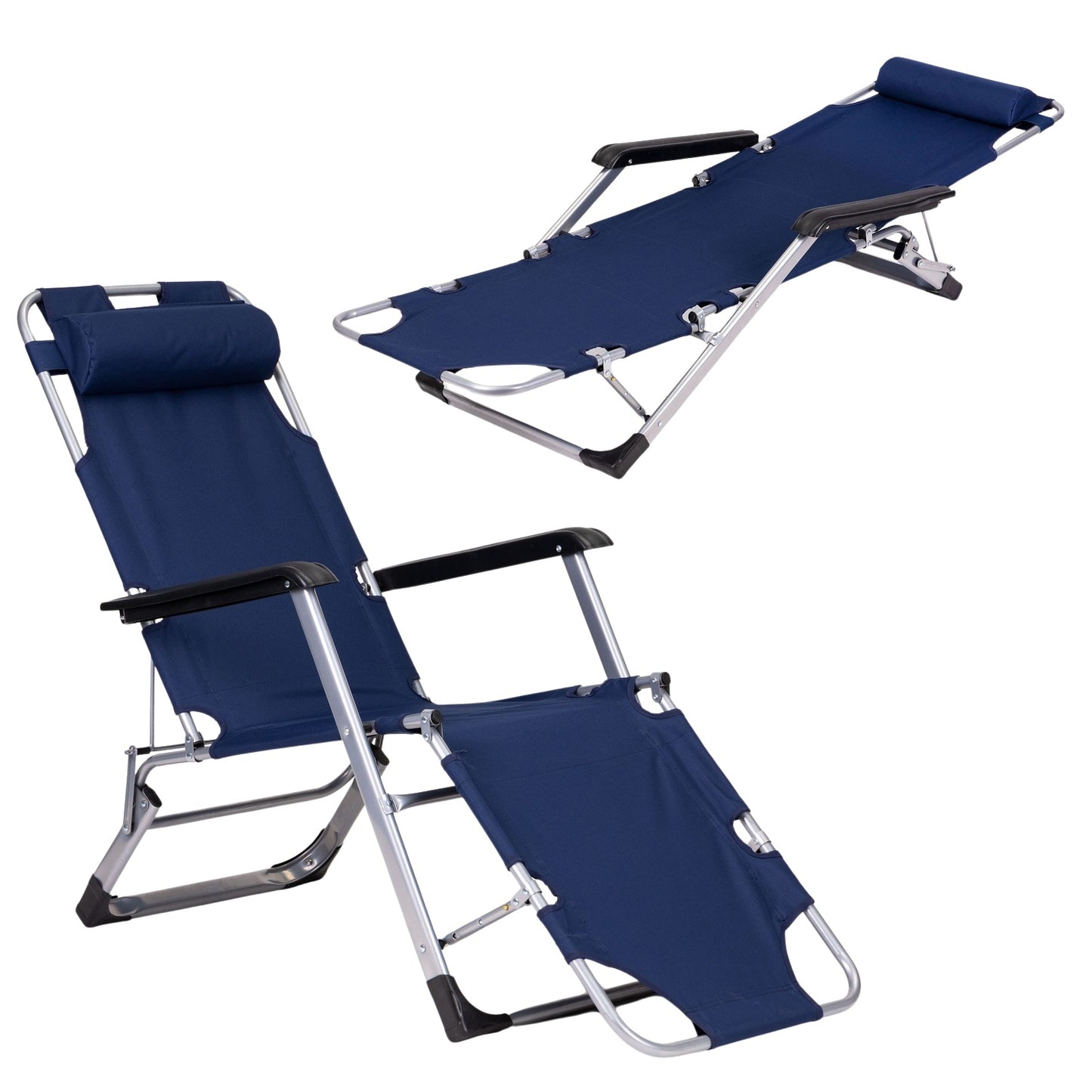 Garden beach chair lounger, foldable 2-in-1, blue, MultiGarden