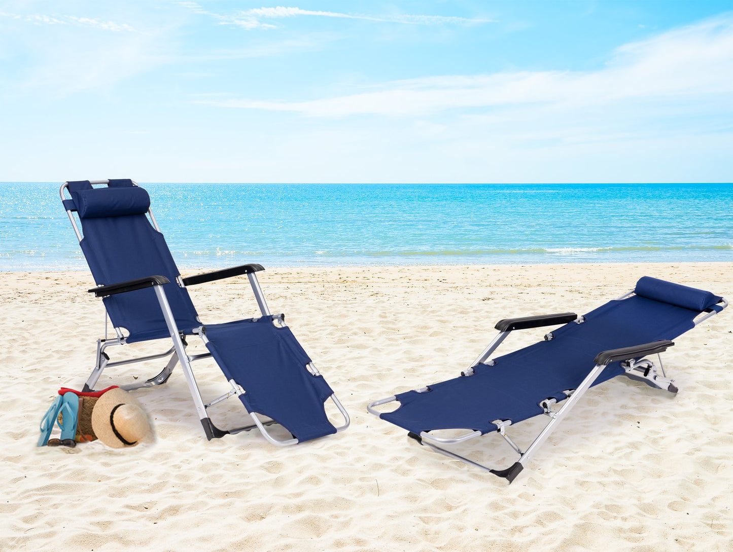 Garden beach chair lounger, foldable 2-in-1, blue, MultiGarden
