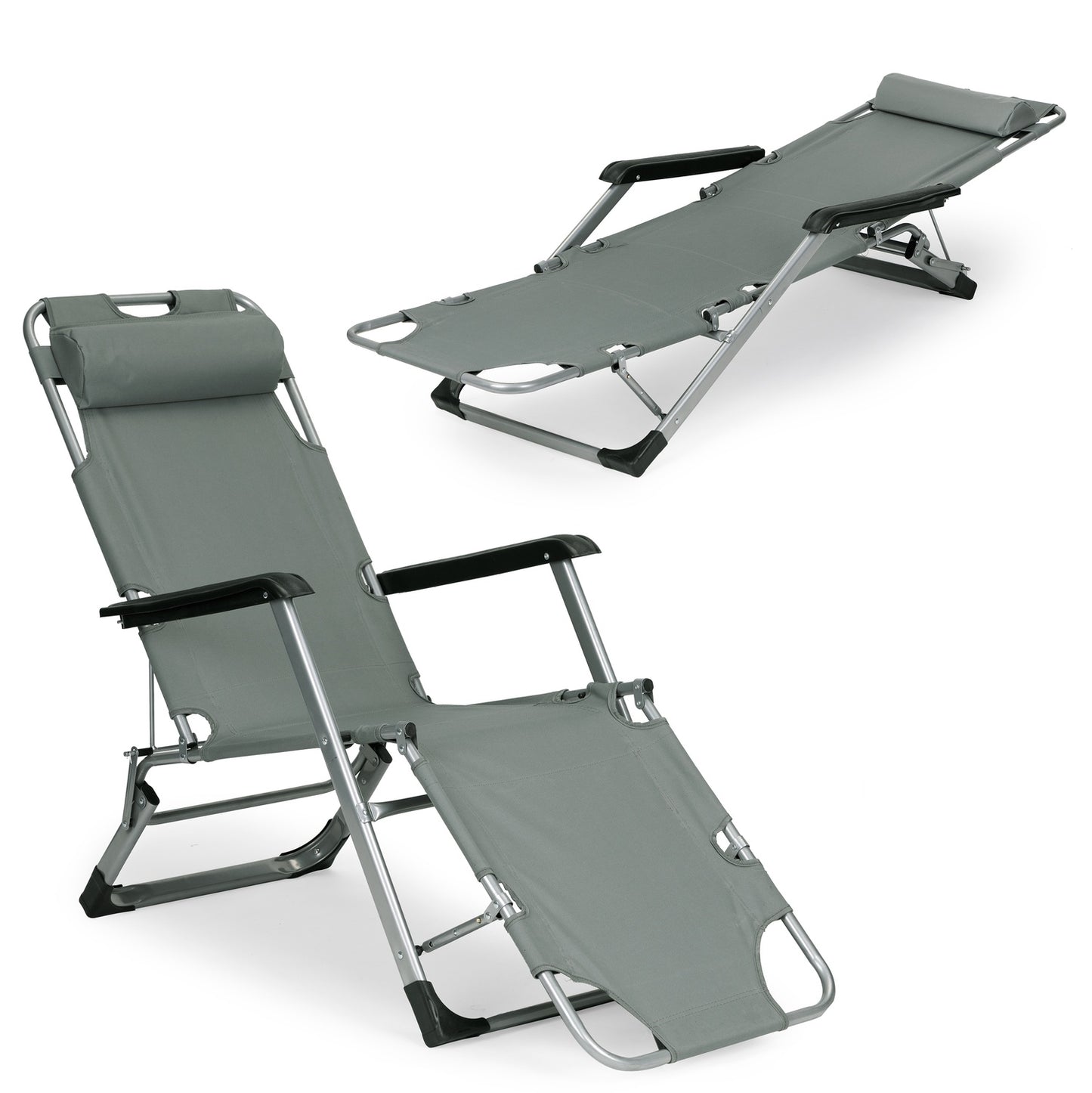 Garden beach chair lounger, foldable 2-in-1, gray, MultiGarden