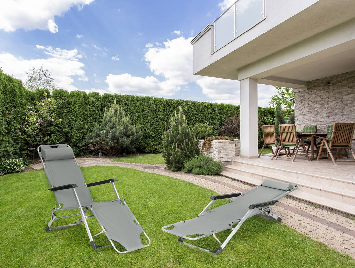 Garden beach chair lounger, foldable 2-in-1, gray, MultiGarden