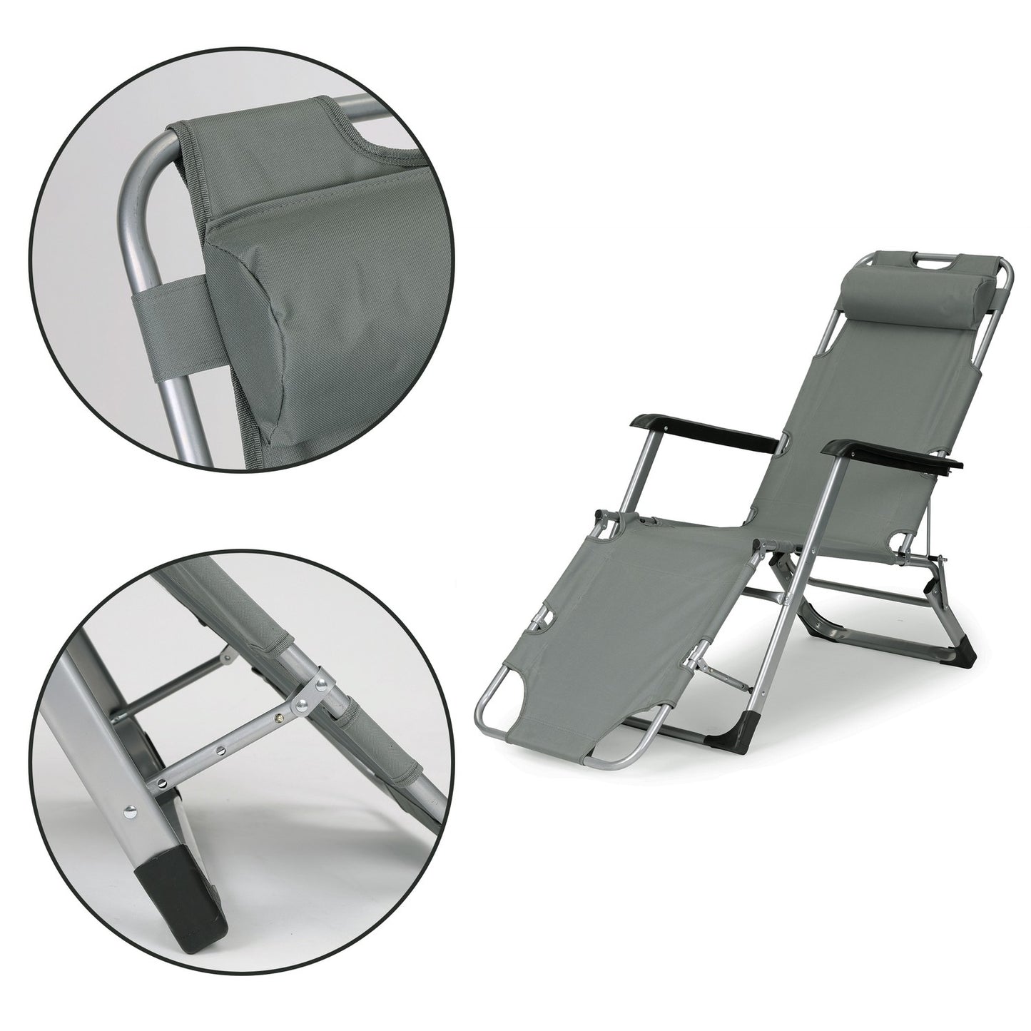 Garden beach chair lounger, foldable 2-in-1, gray, MultiGarden