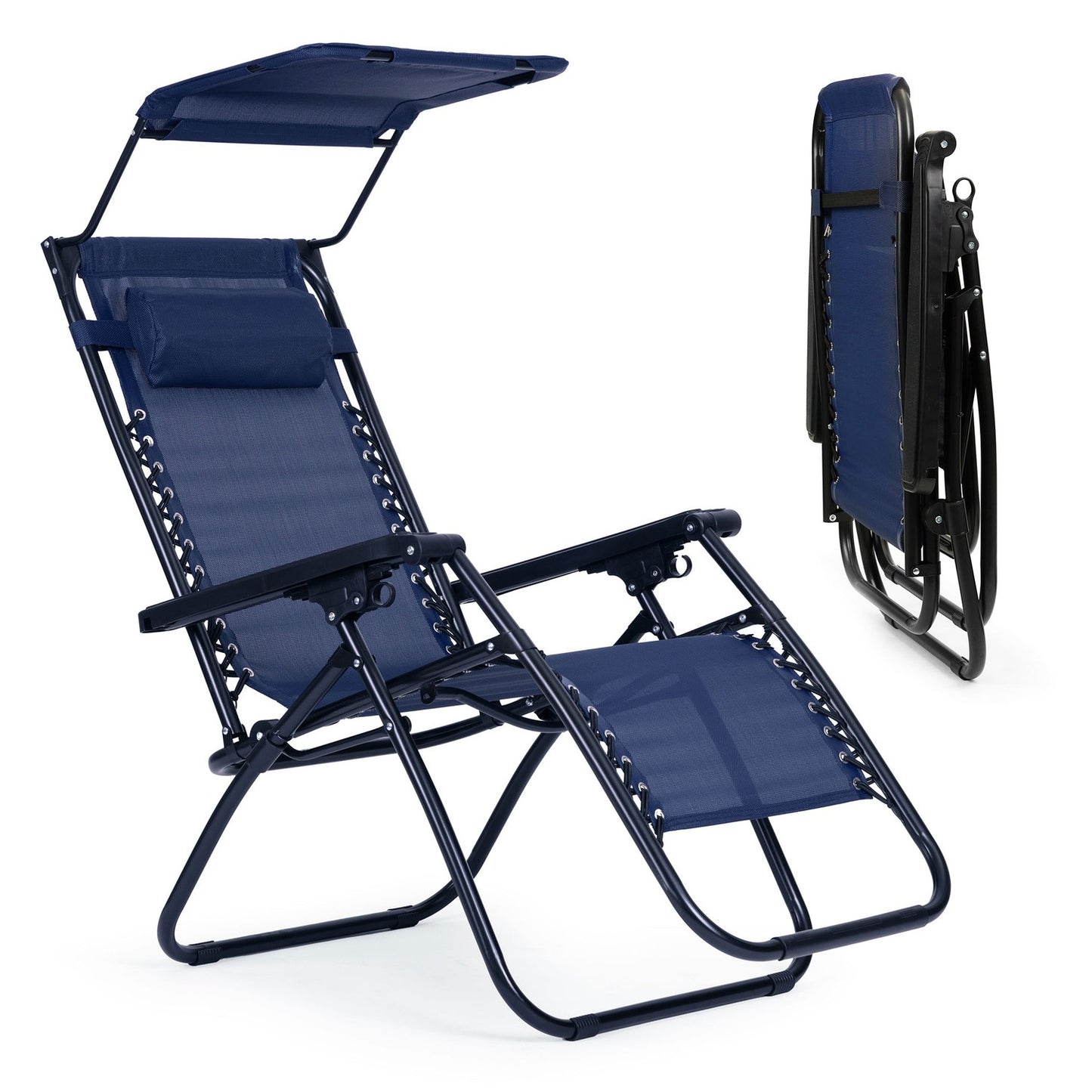 Garden beach lounger, adjustable backrest, movable roof Modernhome - blue
