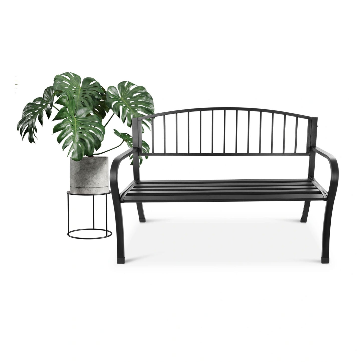 Garden bench with backrest, park bench for terrace and balcony, metal construction