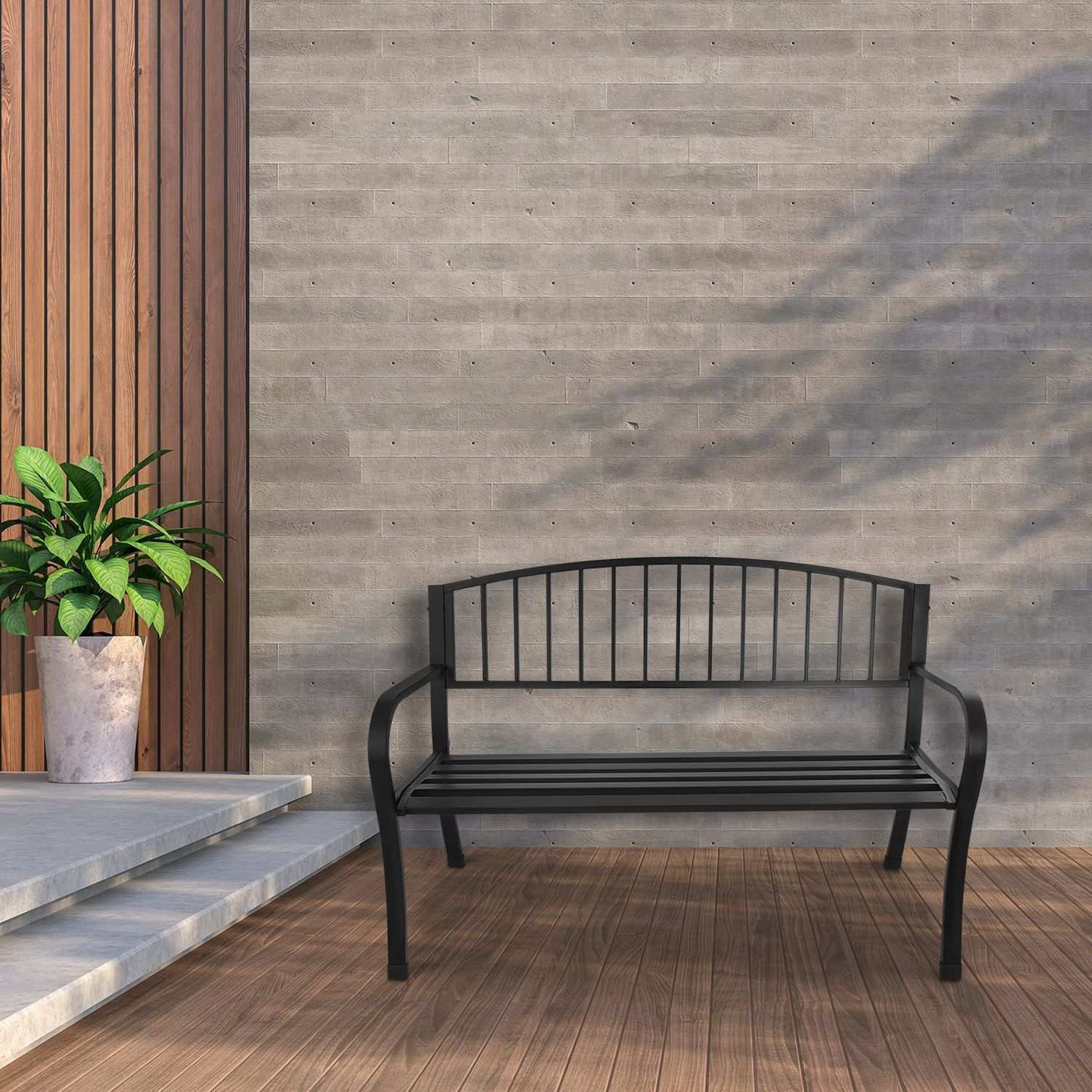 Garden bench with backrest, park bench for terrace and balcony, metal construction
