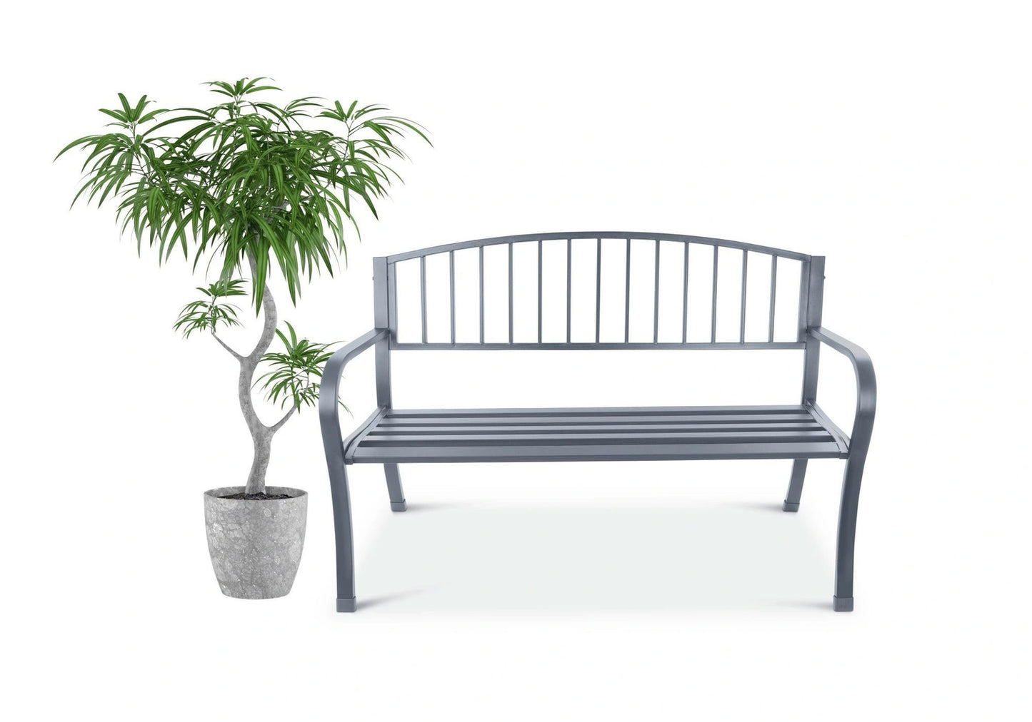 Garden bench with backrest, park bench for terrace and balcony, metal construction, graphite