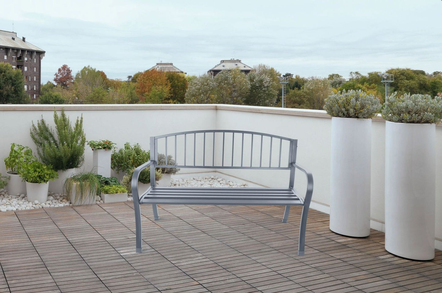 Garden bench with backrest, park bench for terrace and balcony, metal construction, graphite
