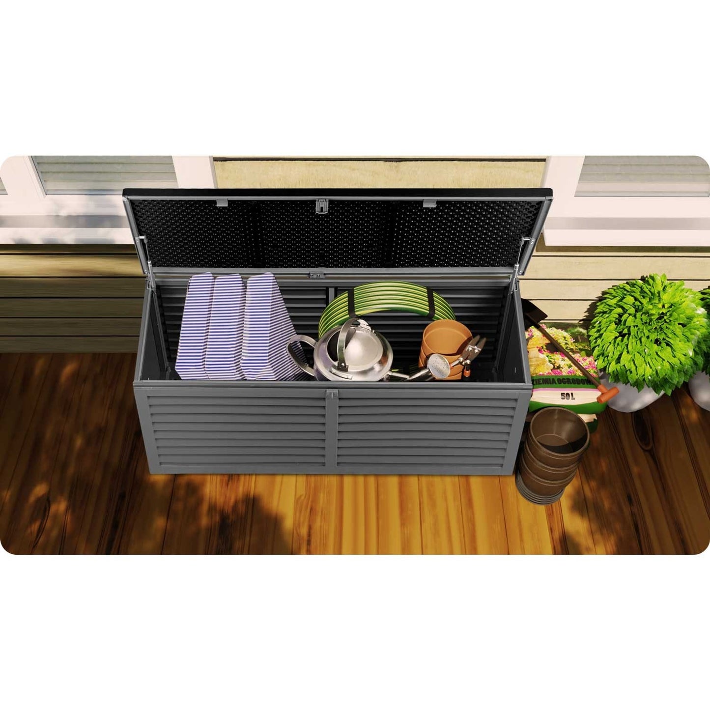 Garden box 143 x 57 x 53.5 cm, 390 litres, black-grey