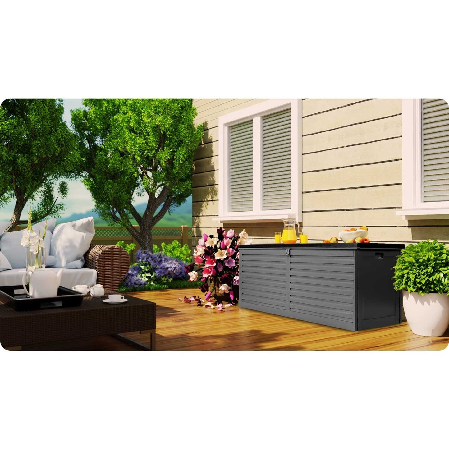 Garden box 143 x 57 x 53.5 cm, 390 litres, black-grey