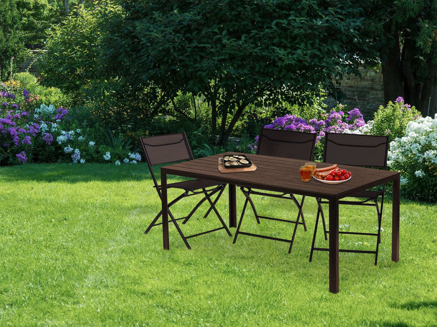 Garden catering table 156 x 78cm Brown