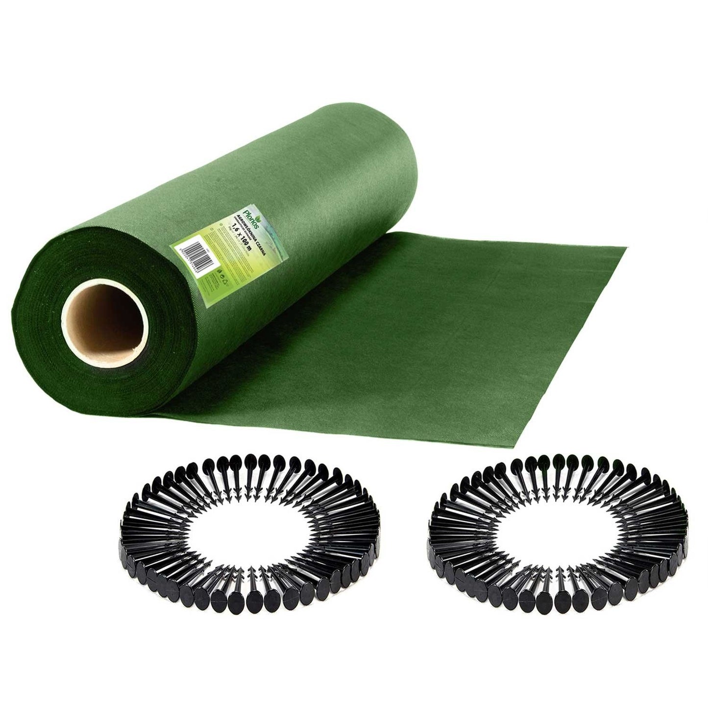 Garden cloth 1.6 m x 100 m + 100 sticks Plonos - green