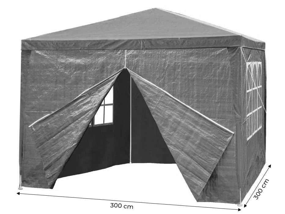 Garden commercial pavilion tent, 3x3 m, 4 walls, gray, MultiGarden