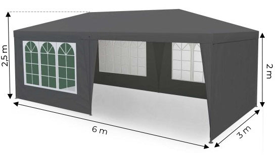 Garden commercial pavilion tent, 3x6 m, 6 walls, gray, MultiGarden