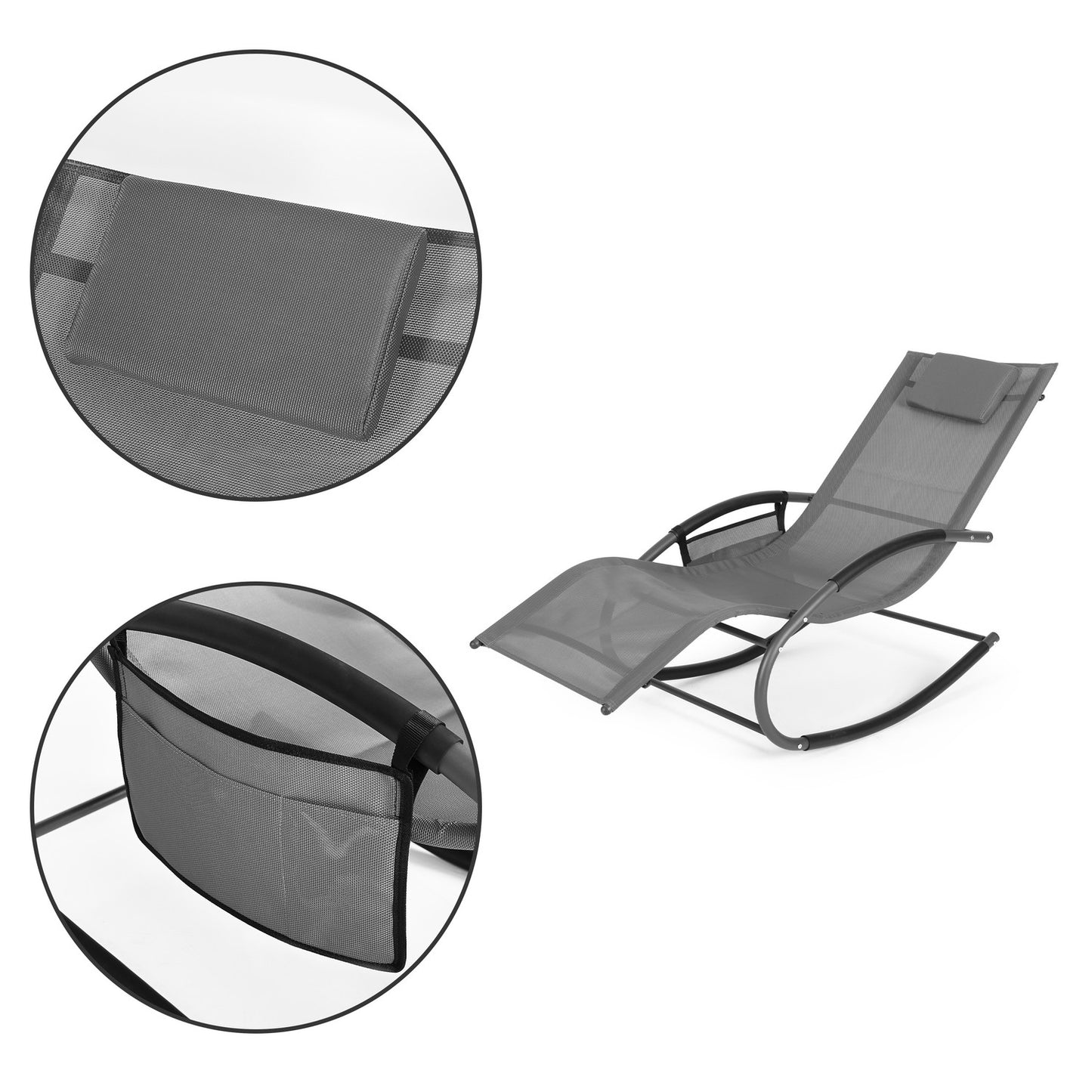 Garden deckchair, daybed, rocking chair, organizer, gray