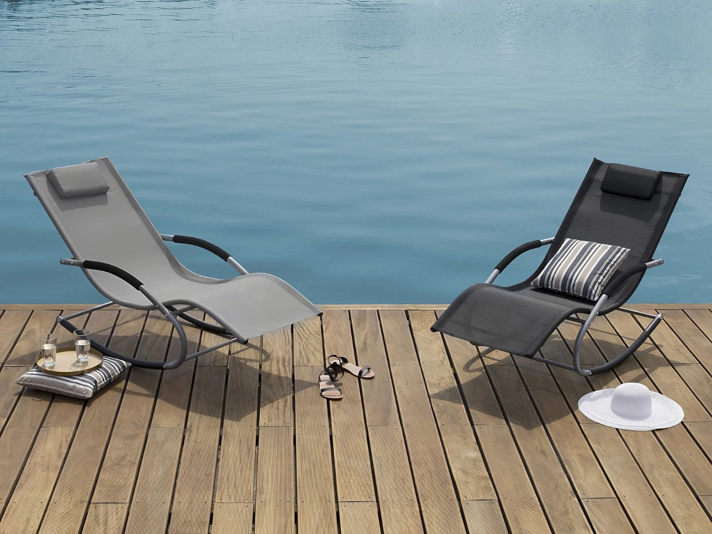 Garden deckchair, daybed, rocking chair, organizer, gray
