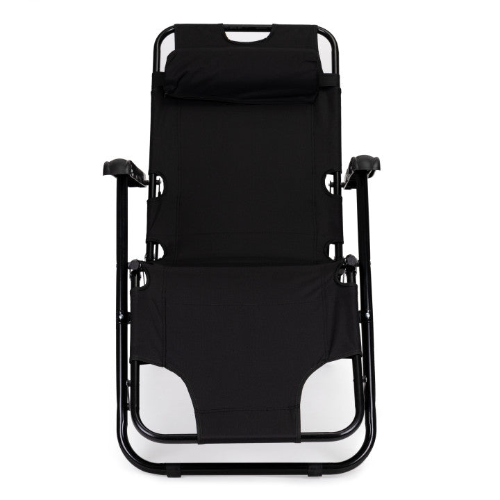Garden deckchair with headrest, foldable design, black