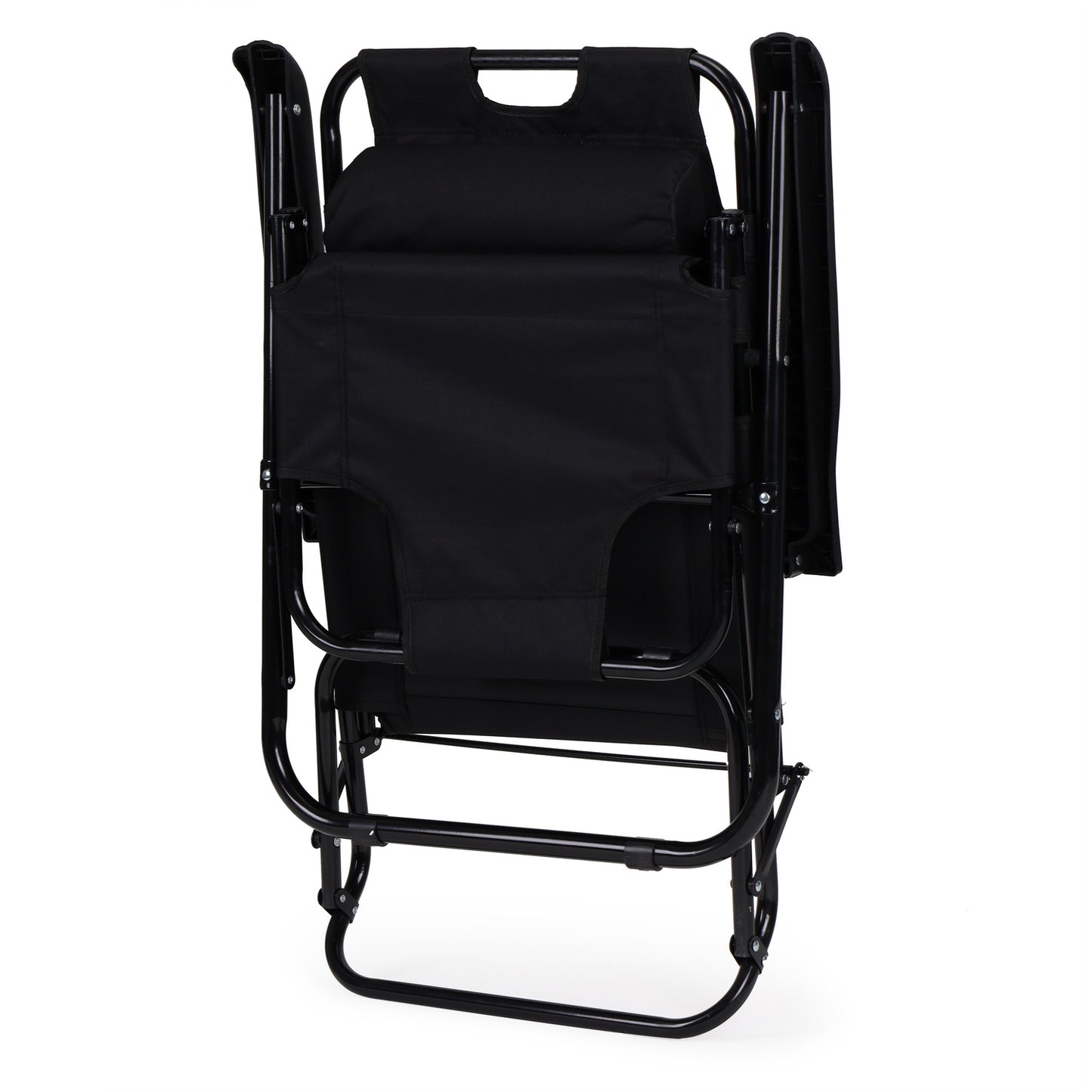 Garden deckchair with headrest, foldable design, black