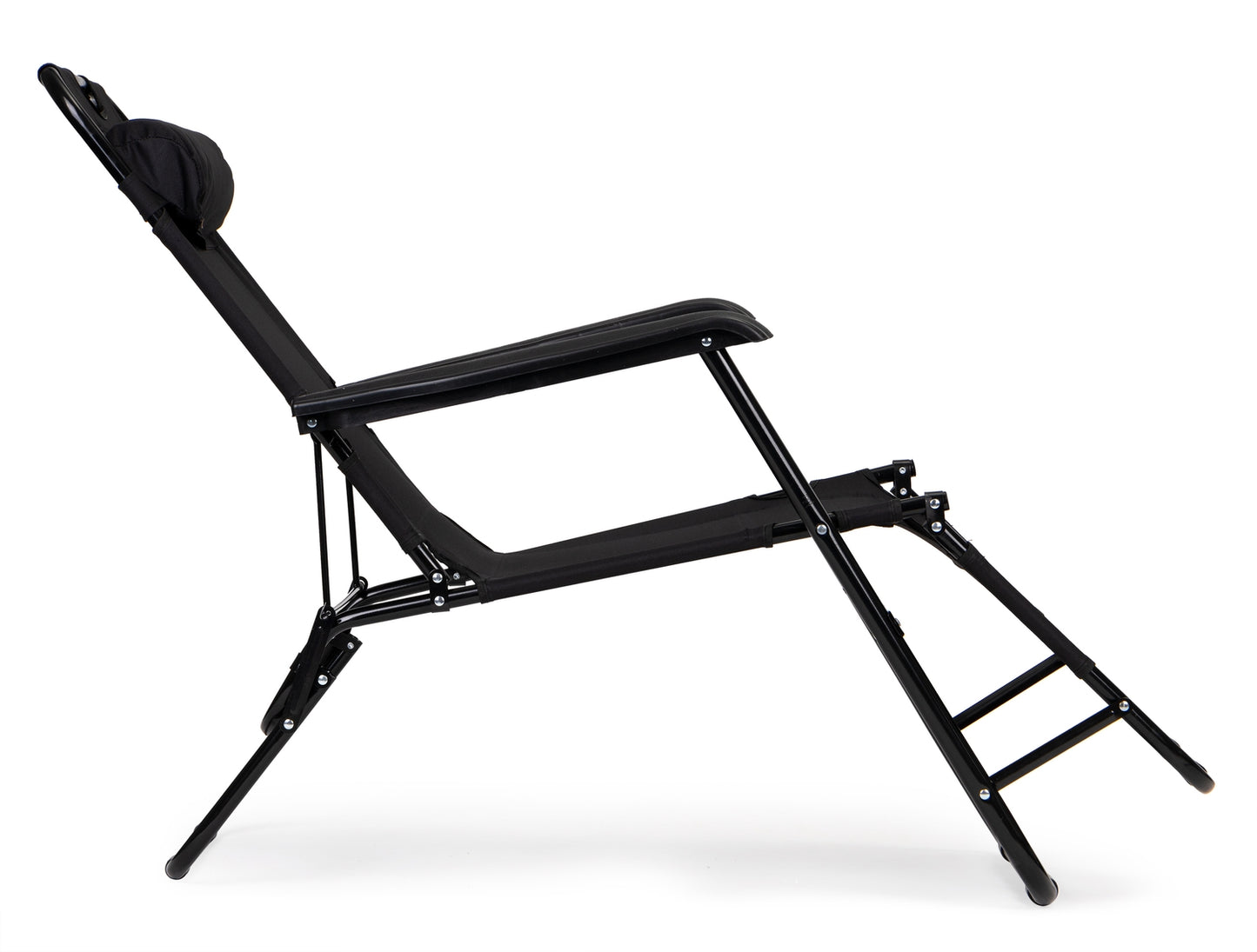 Garden deckchair with headrest, foldable design, black