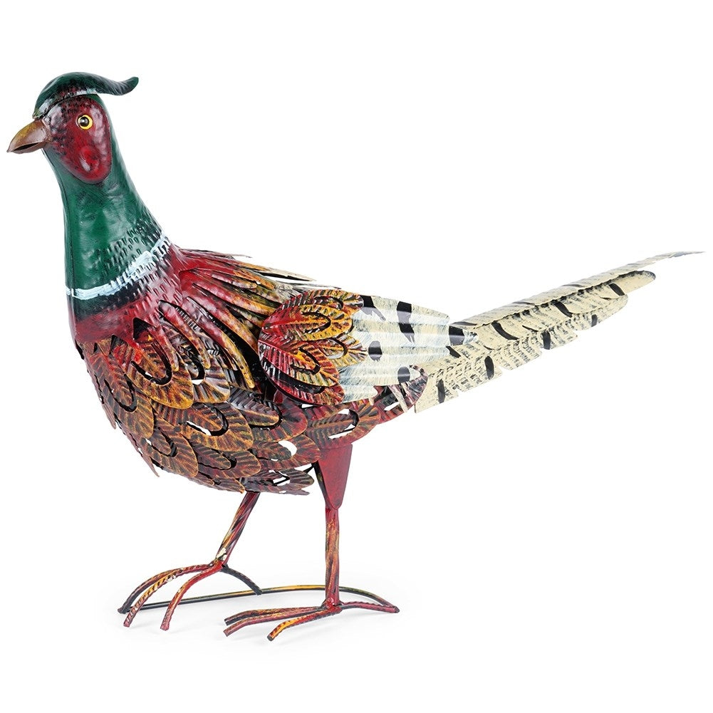 Garden figure pheasant in metal with vibrant colors
