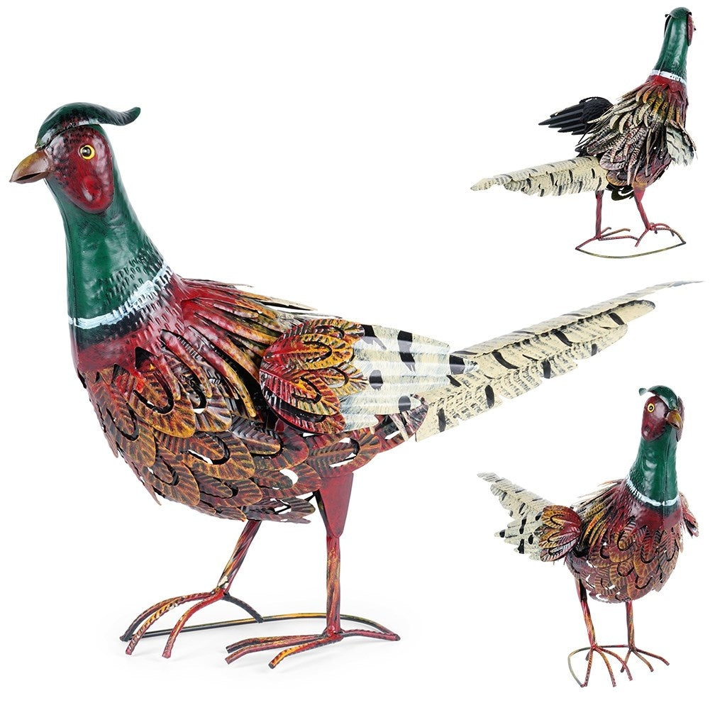 Garden figure pheasant in metal with vibrant colors