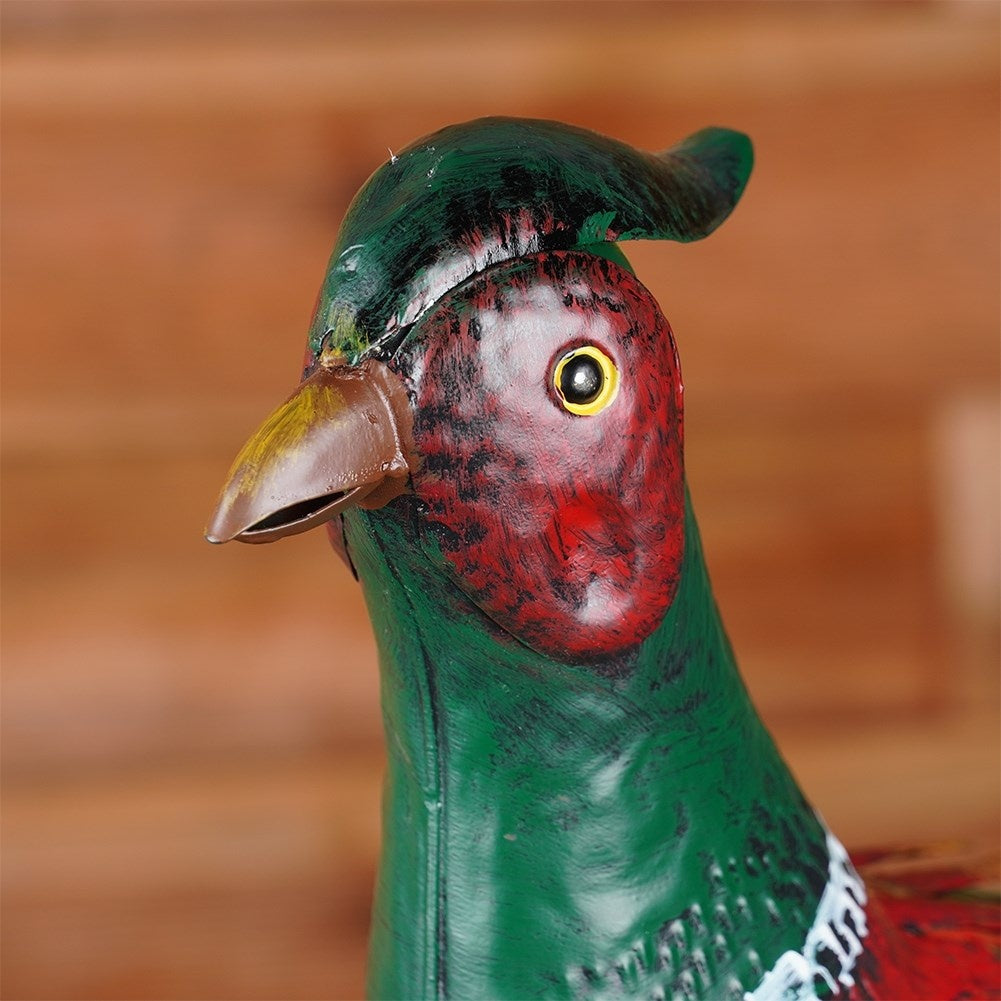 Garden figure pheasant in metal with vibrant colors