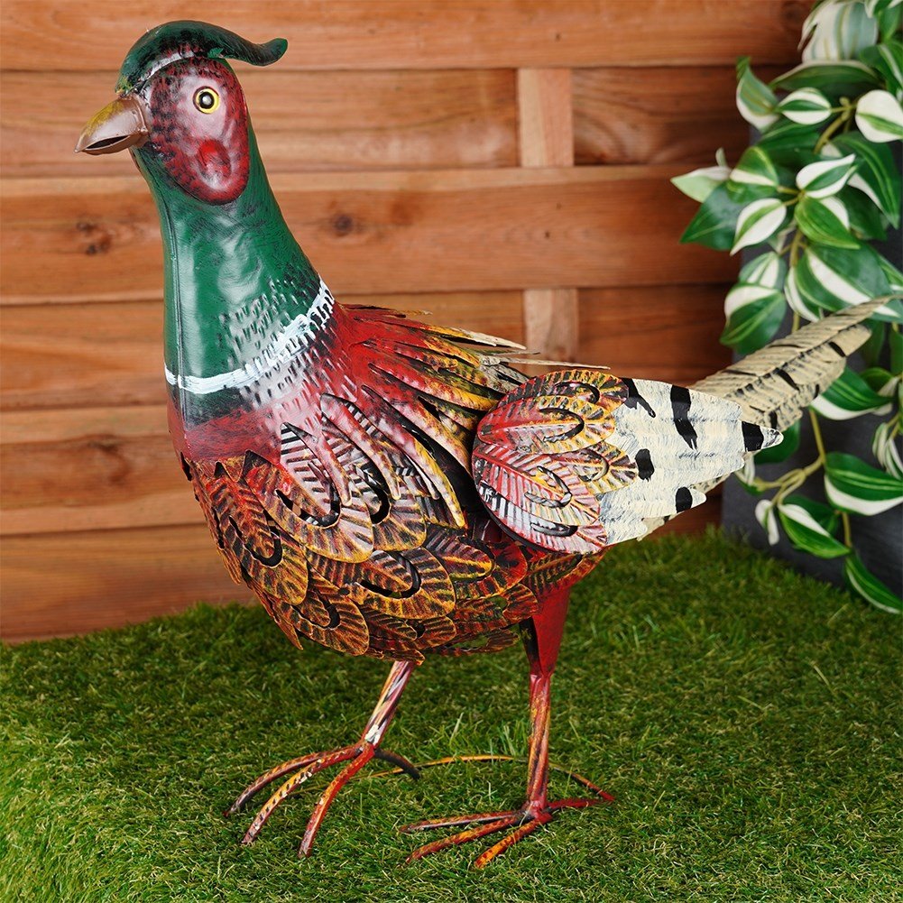 Garden figure pheasant in metal with vibrant colors