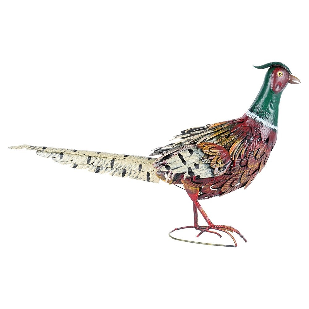 Garden figure pheasant in metal with vibrant colors