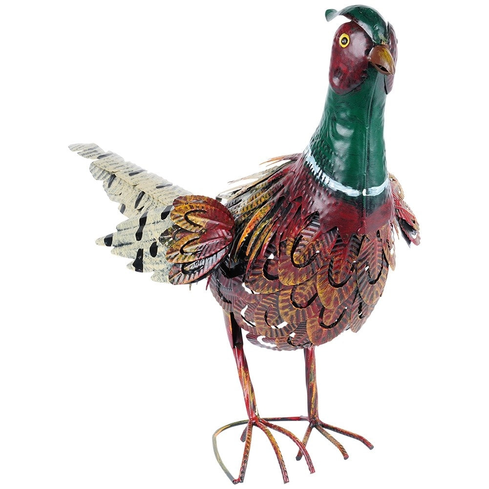 Garden figure pheasant in metal with vibrant colors