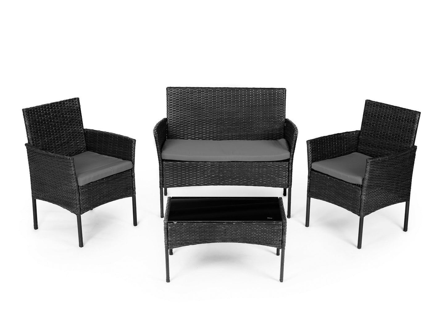 Garden furniture set: table, 2x armchair, rattan bench