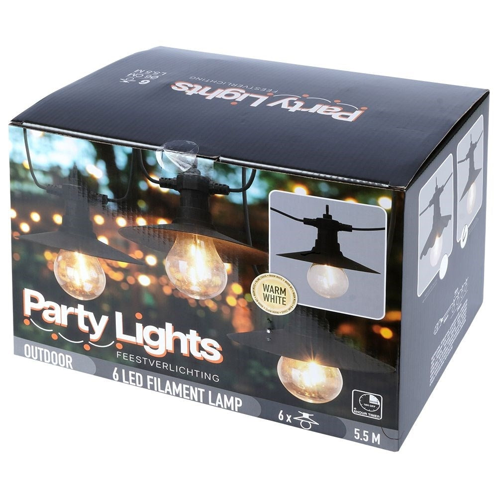 Garden garland with 6 LED lights, warm light, timer, outdoors