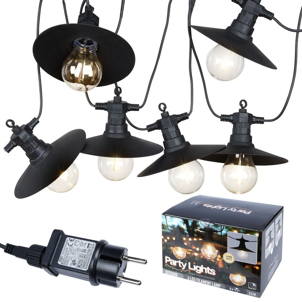 Garden garland with 6 LED lights, warm light, timer, outdoors