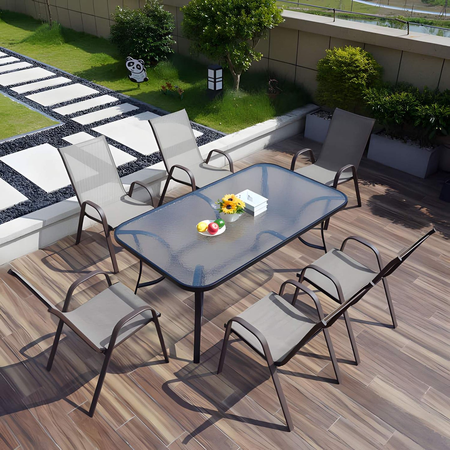 Garden glass table 120x70 cm, for terrace and garden, tempered glass, umbrella hole, MultiGarden