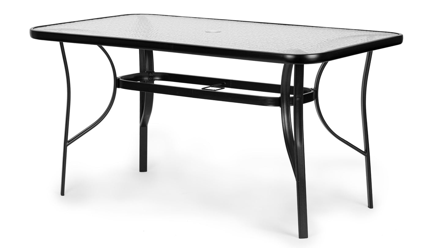 Garden glass table 120x70 cm, for terrace and garden, tempered glass, umbrella hole, MultiGarden