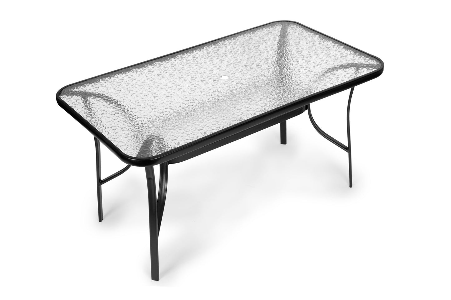 Garden glass table 120x70 cm, for terrace and garden, tempered glass, umbrella hole, MultiGarden
