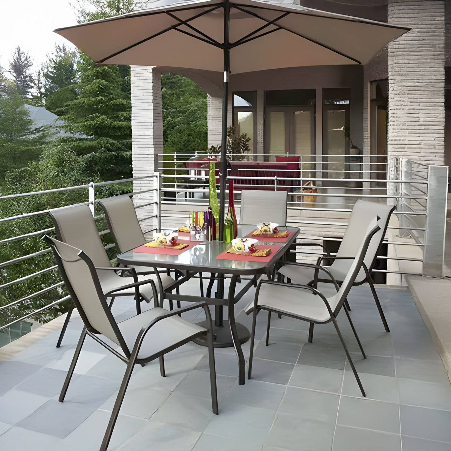 Garden glass table 120x70 cm, for terrace and garden, tempered glass, umbrella hole, MultiGarden
