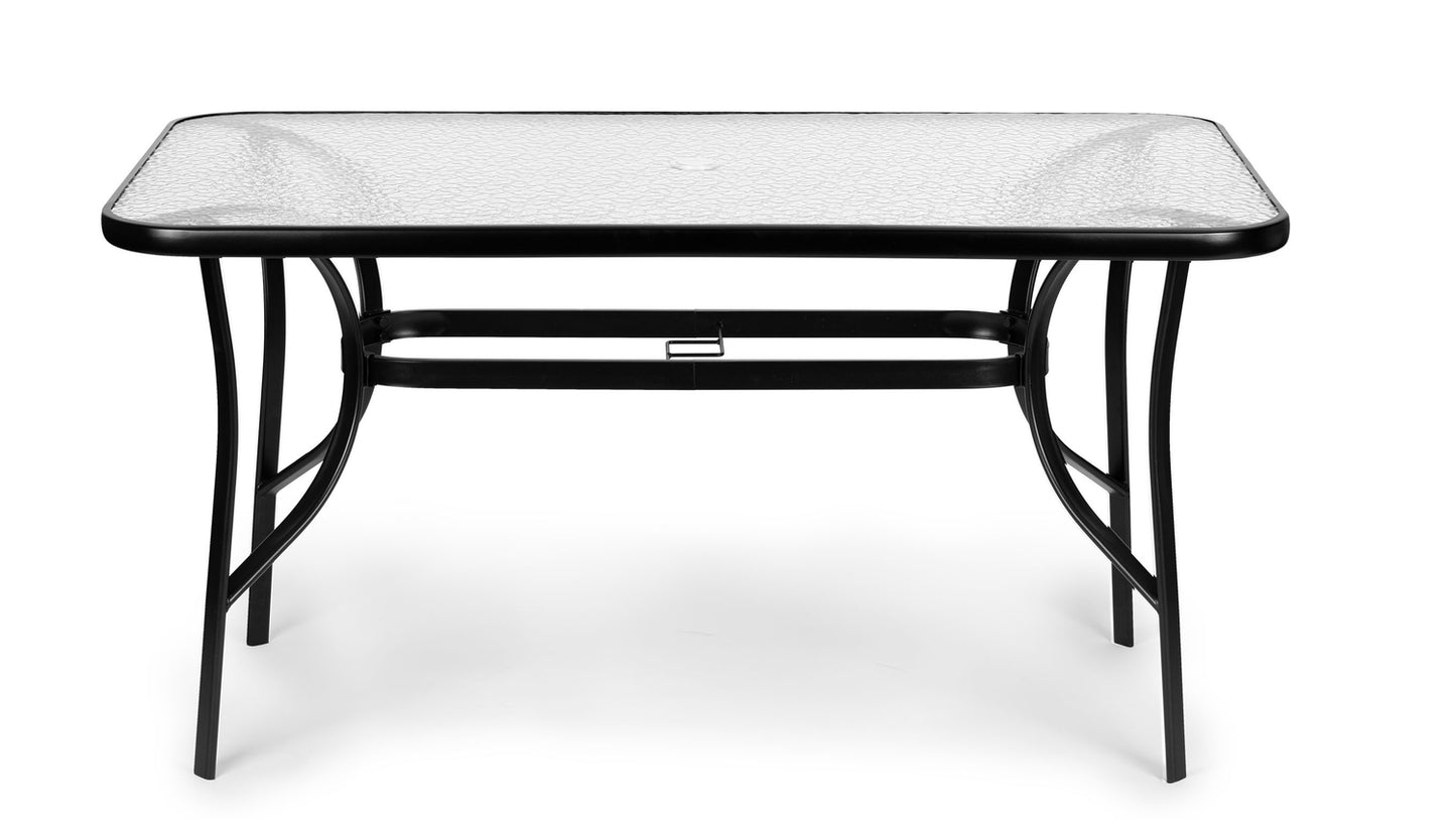 Garden glass table 120x70 cm, for terrace and garden, tempered glass, umbrella hole, MultiGarden