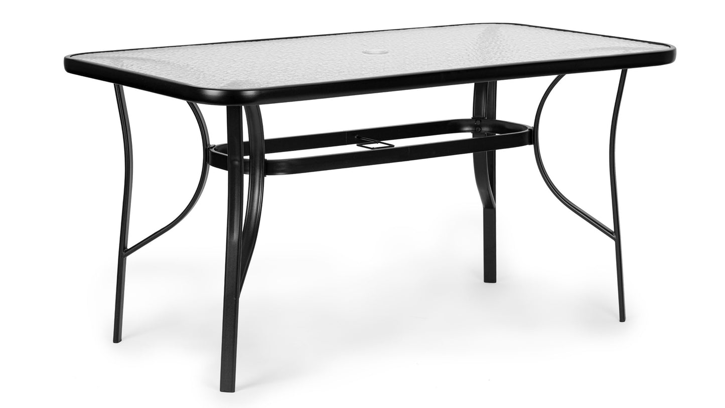 Garden glass table 120x70 cm, for terrace and garden, tempered glass, umbrella hole, MultiGarden