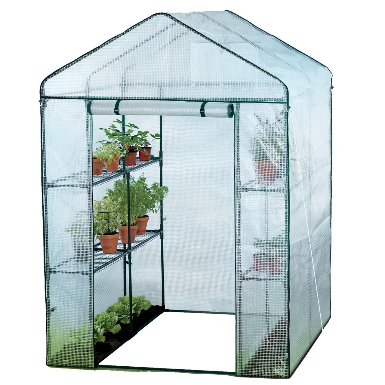Garden greenhouse with shelves white 140x140x200 5460