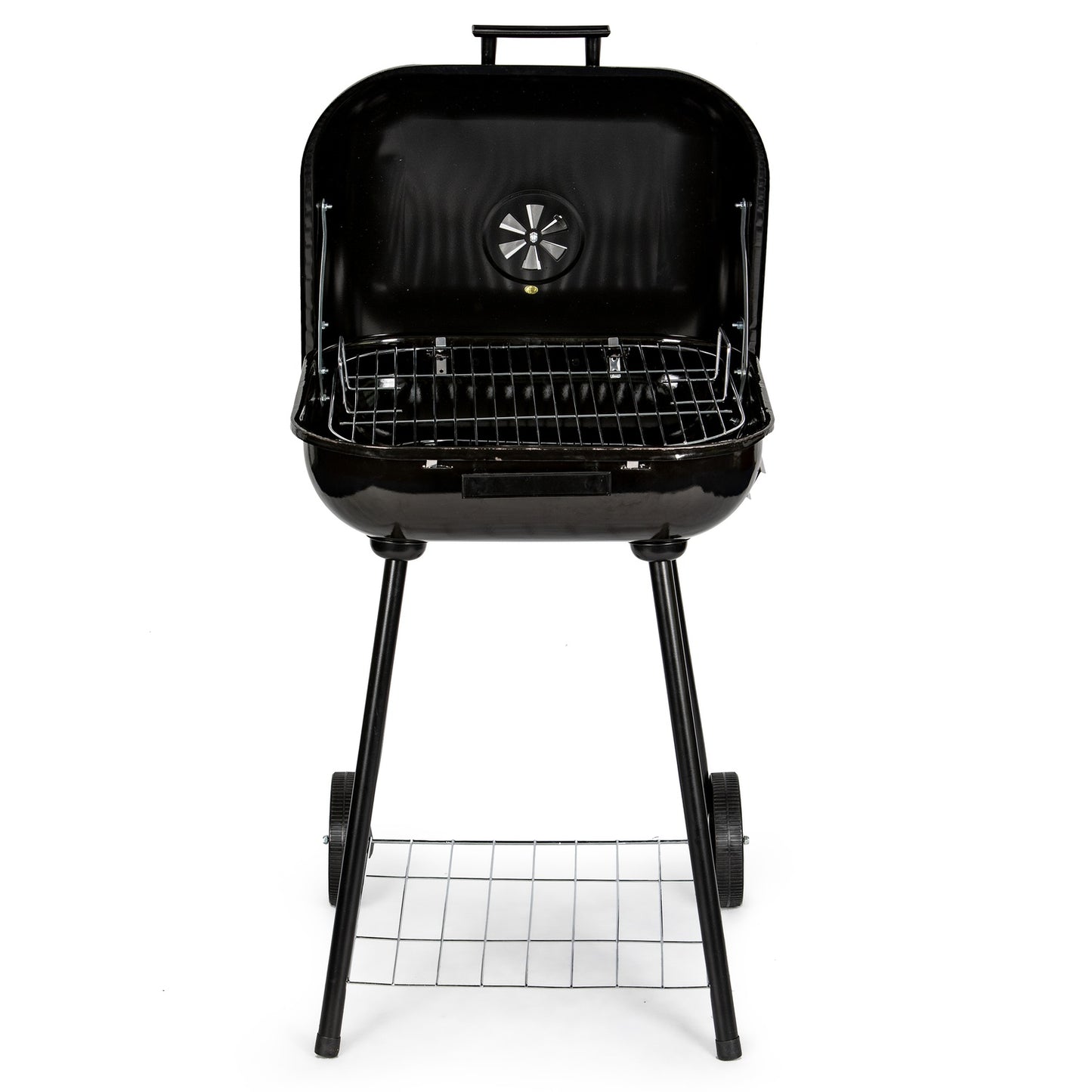 Garden grill with hinged cover + wheels