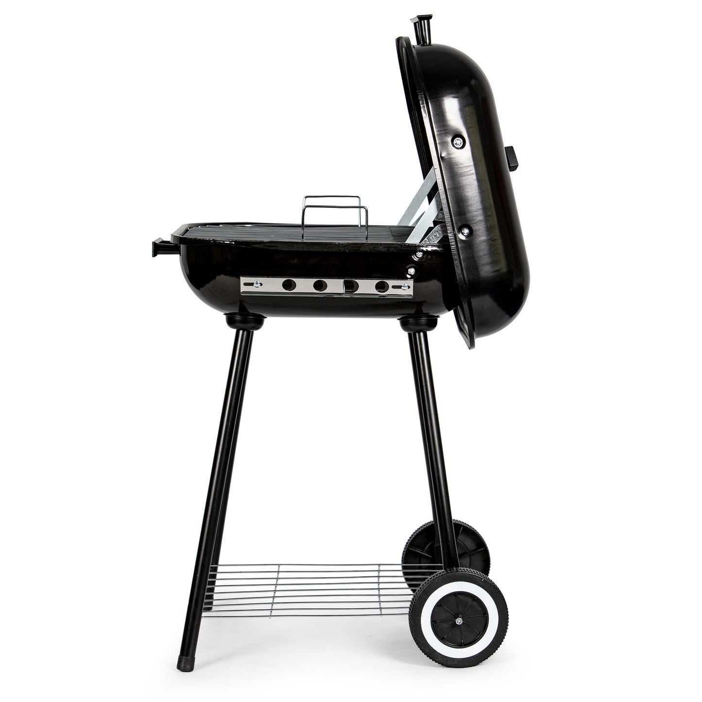 Garden grill with hinged cover + wheels