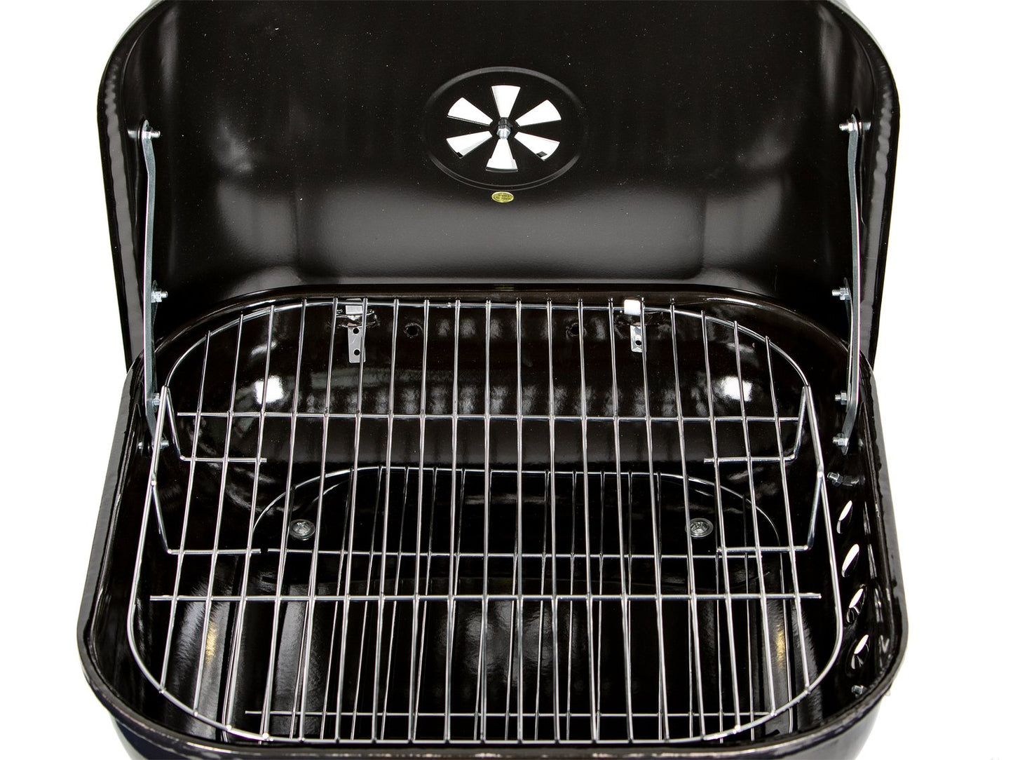 Garden grill with hinged cover + wheels