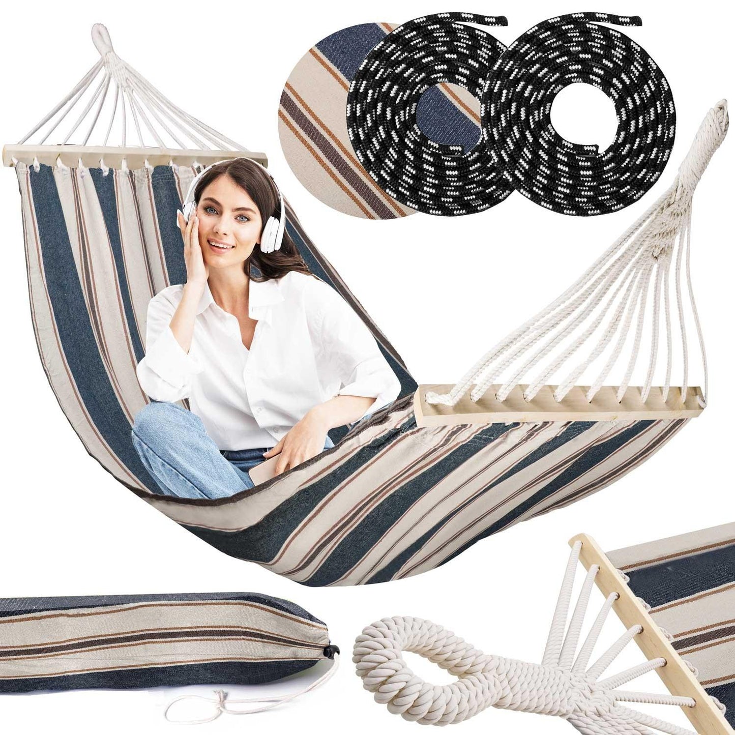 Garden hammock Bahama single white and blue Sofotel