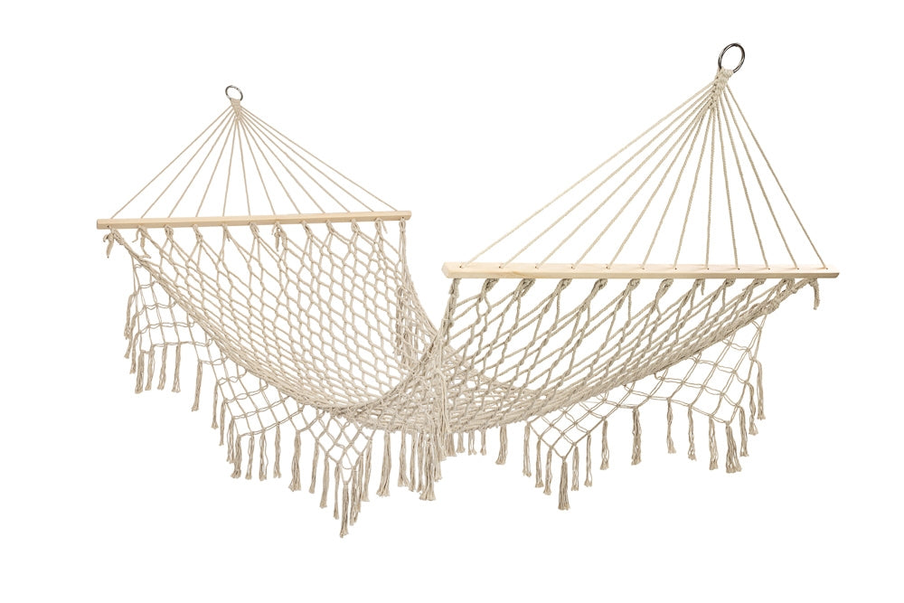 Garden hammock boho mesh tassel 200cm ecru