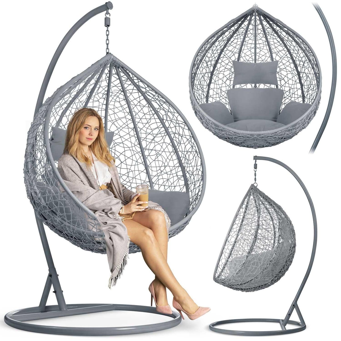 Garden hanging rocking chair Havana dark gray + gray cushions